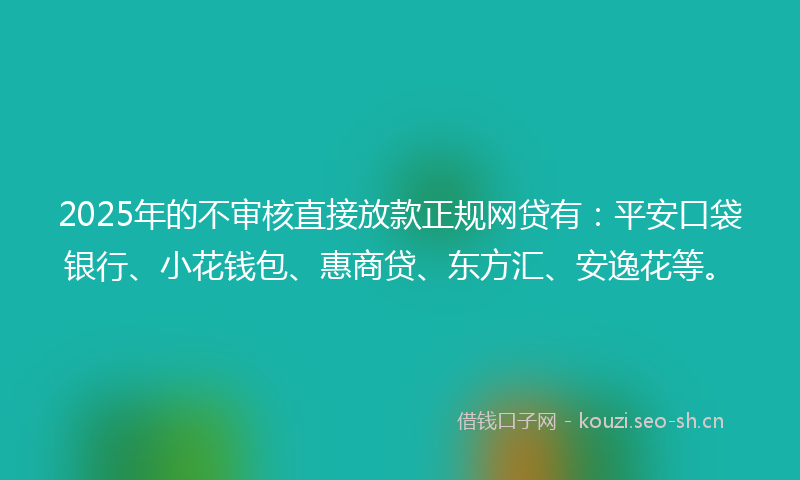 2025年的不审核直接放款正规网贷有：平安口袋银行、小花钱包、惠商贷、东方汇、安逸花等。