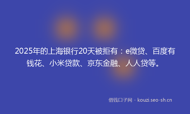 2025年的上海银行20天被拒有:e微贷、百度有钱花、小米贷款、京东金融、人人贷等。