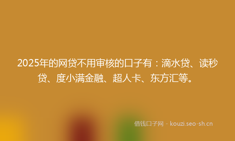 2025年的网贷不用审核的口子有:滴水贷、读秒贷、度小满金融、超人卡、东方汇等。