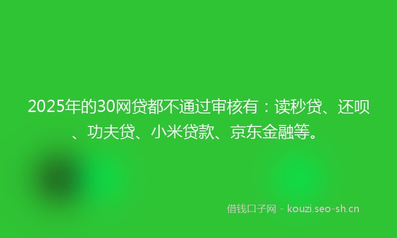 2025年的30网贷都不通过审核有：读秒贷、还呗、功夫贷、小米贷款、京东金融等。