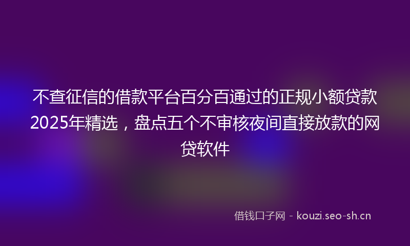 不查征信的借款平台百分百通过的正规小额贷款2025年精选，盘点五个不审核夜间直接放款的网贷软件