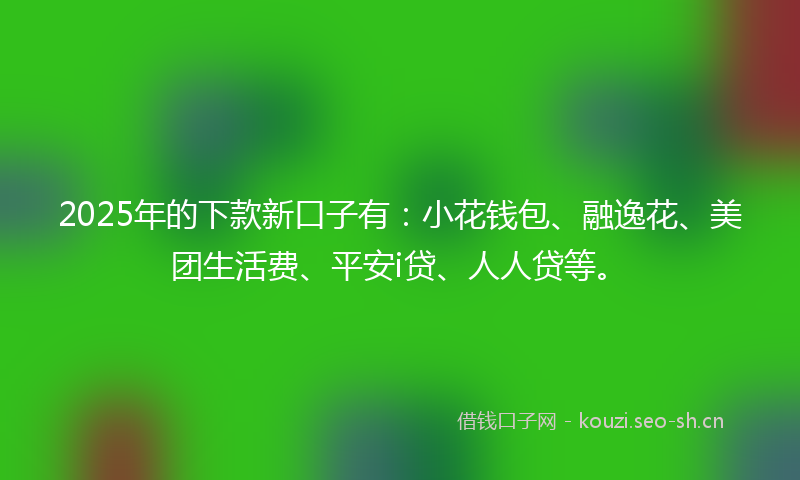 2025年的下款新口子有：小花钱包、融逸花、美团生活费、平安i贷、人人贷等。