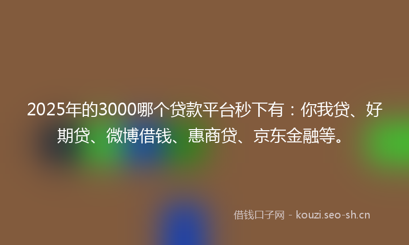 2025年的3000哪个贷款平台秒下有：你我贷、好期贷、微博借钱、惠商贷、京东金融等。