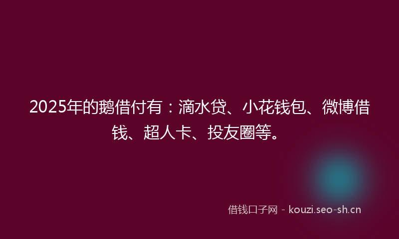 2025年的鹅借付有:滴水贷、小花钱包、微博借钱、超人卡、投友圈等。