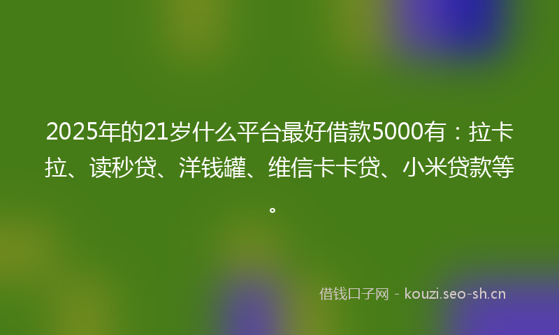 2025年的21岁什么平台最好借款5000有：拉卡拉、读秒贷、洋钱罐、维信卡卡贷、小米贷款等。