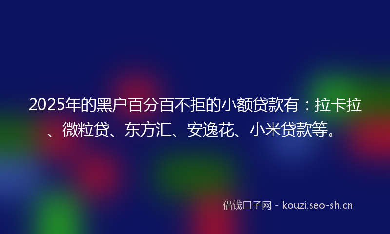 2025年的黑户百分百不拒的小额贷款有：拉卡拉、微粒贷、东方汇、安逸花、小米贷款等。