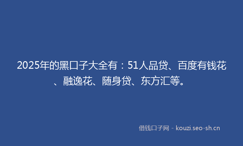 2025年的黑口子大全有：51人品贷、百度有钱花、融逸花、随身贷、东方汇等。