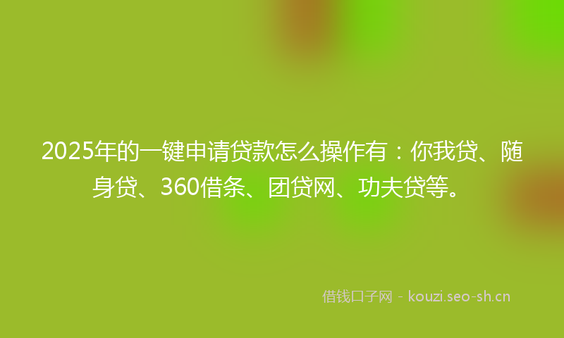 2025年的一键申请贷款怎么操作有:你我贷、随身贷、360借条、团贷网、功夫贷等。