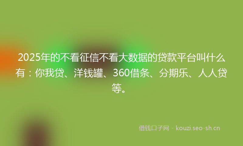 2025年的不看征信不看大数据的贷款平台叫什么有:你我贷、洋钱罐、360借条、分期乐、人人贷等。