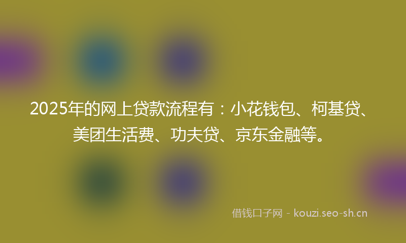 2025年的网上贷款流程有：小花钱包、柯基贷、美团生活费、功夫贷、京东金融等。
