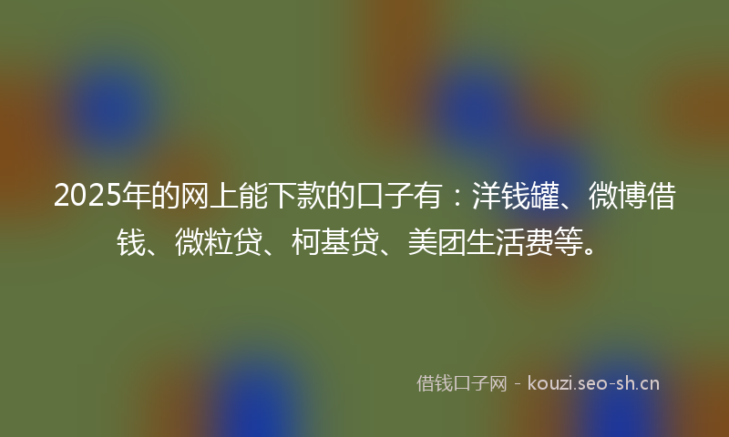 2025年的网上能下款的口子有：洋钱罐、微博借钱、微粒贷、柯基贷、美团生活费等。