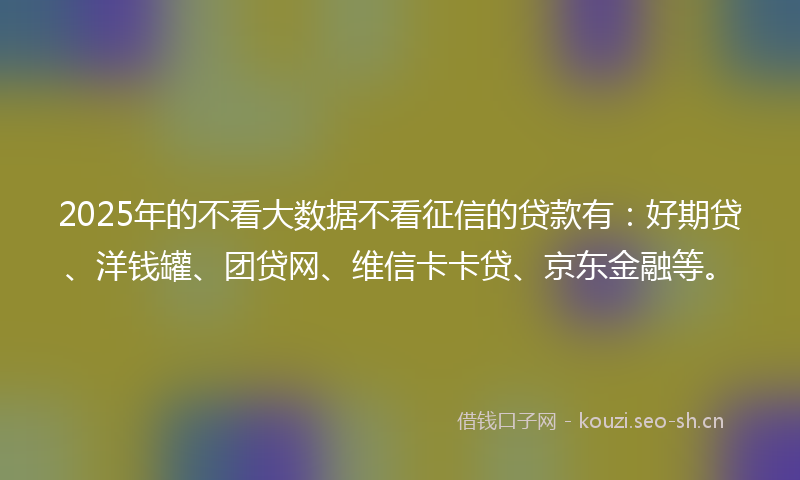 2025年的不看大数据不看征信的贷款有：好期贷、洋钱罐、团贷网、维信卡卡贷、京东金融等。