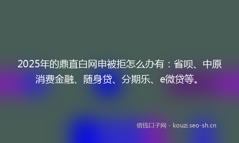 2025年的鼎直白网申被拒怎么办有:省呗、中原消费金融、随身贷、分期乐、e微贷等。
