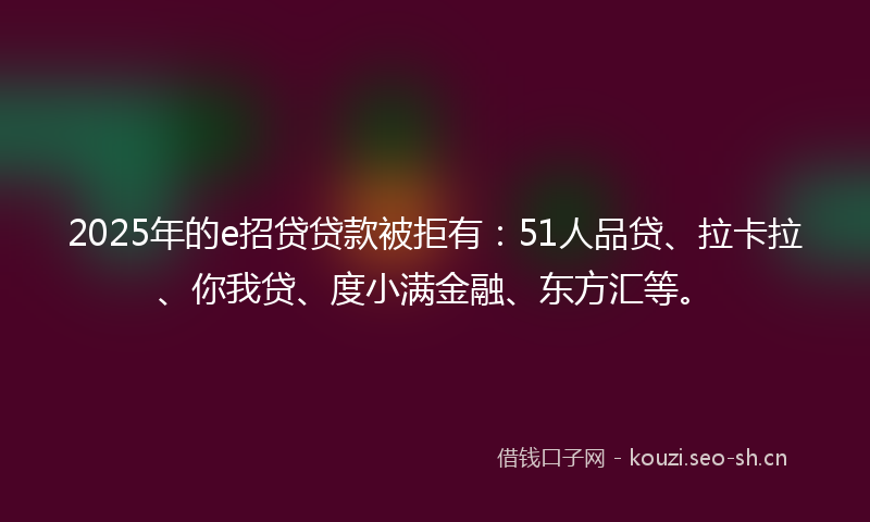 2025年的e招贷贷款被拒有：51人品贷、拉卡拉、你我贷、度小满金融、东方汇等。