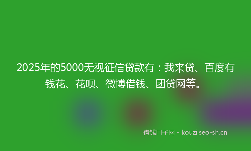 2025年的5000无视征信贷款有：我来贷、百度有钱花、花呗、微博借钱、团贷网等。