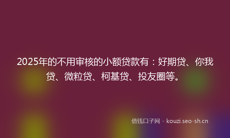 2025年的不用审核的小额贷款有:好期贷、你我贷、微粒贷、柯基贷、投友圈等。