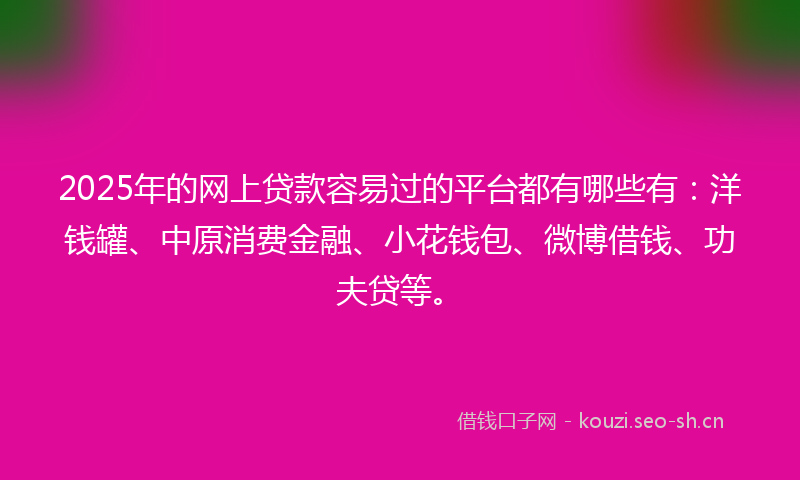 2025年的网上贷款容易过的平台都有哪些有：洋钱罐、中原消费金融、小花钱包、微博借钱、功夫贷等。