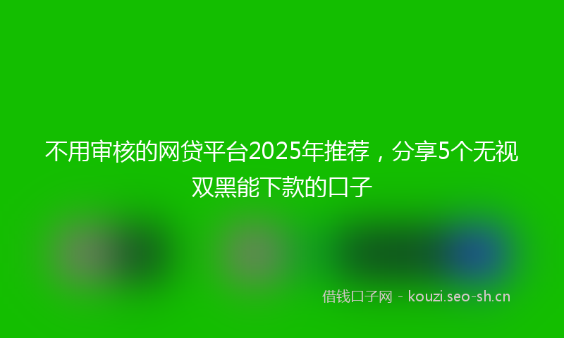 不用审核的网贷平台2025年推荐，分享5个无视双黑能下款的口子