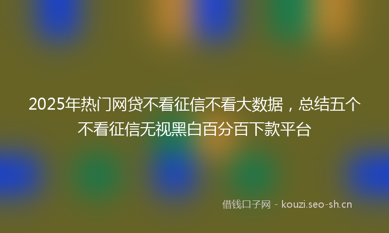 2025年热门网贷不看征信不看大数据，总结五个不看征信无视黑白百分百下款平台