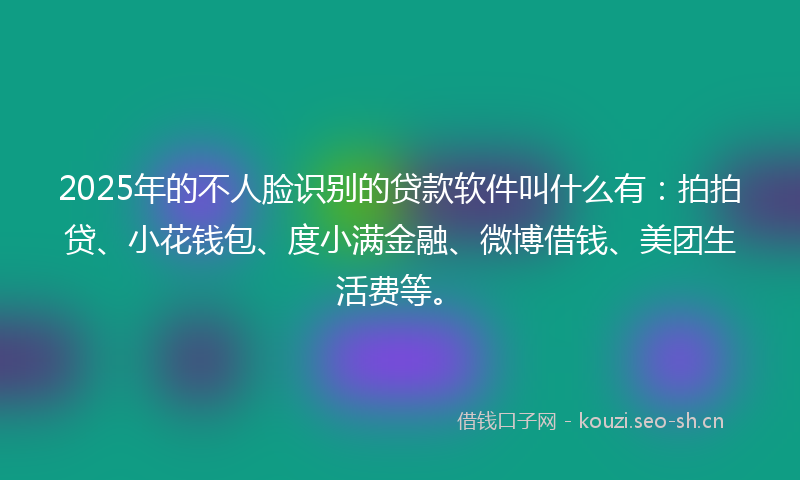 2025年的不人脸识别的贷款软件叫什么有：拍拍贷、小花钱包、度小满金融、微博借钱、美团生活费等。