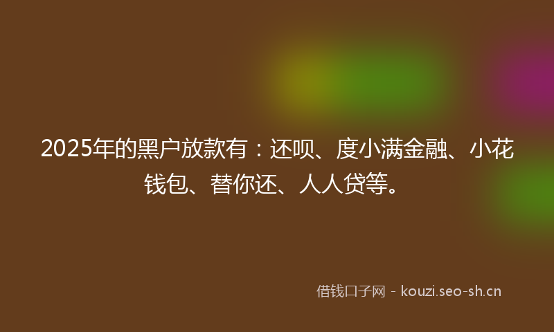 2025年的黑户放款有:还呗、度小满金融、小花钱包、替你还、人人贷等。