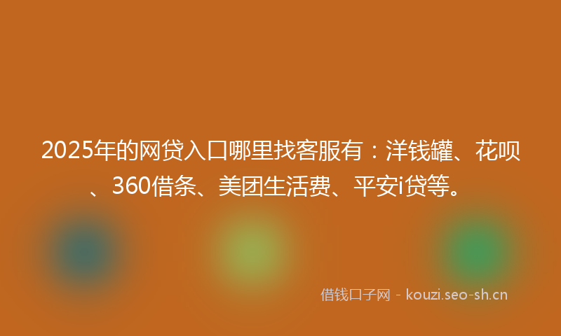 2025年的网贷入口哪里找客服有：洋钱罐、花呗、360借条、美团生活费、平安i贷等。