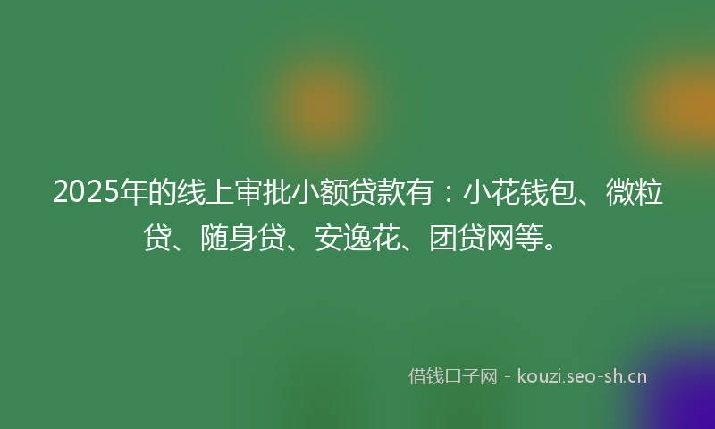 2025年的线上审批小额贷款有：小花钱包、微粒贷、随身贷、安逸花、团贷网等。