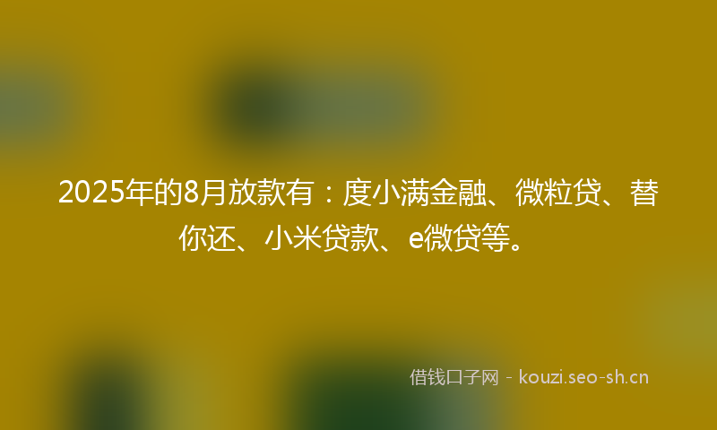 2025年的8月放款有：度小满金融、微粒贷、替你还、小米贷款、e微贷等。