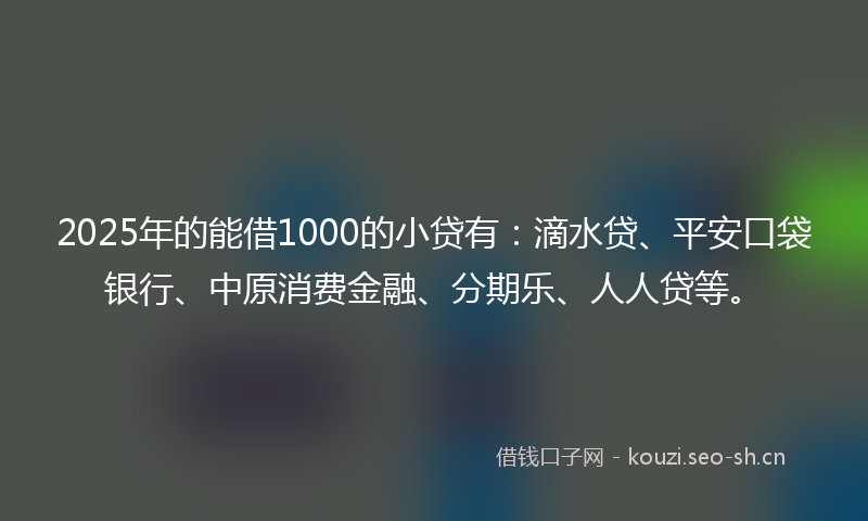 2025年的能借1000的小贷有：滴水贷、平安口袋银行、中原消费金融、分期乐、人人贷等。