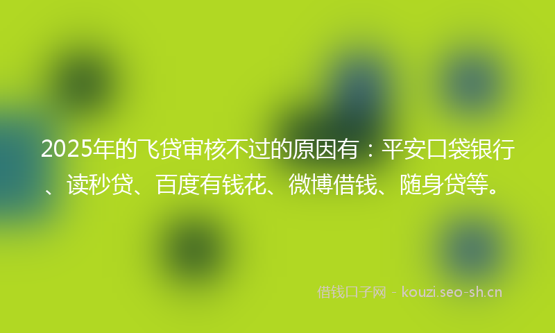 2025年的飞贷审核不过的原因有：平安口袋银行、读秒贷、百度有钱花、微博借钱、随身贷等。
