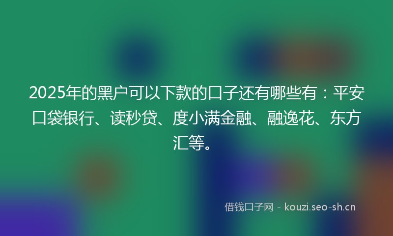 2025年的黑户可以下款的口子还有哪些有：平安口袋银行、读秒贷、度小满金融、融逸花、东方汇等。