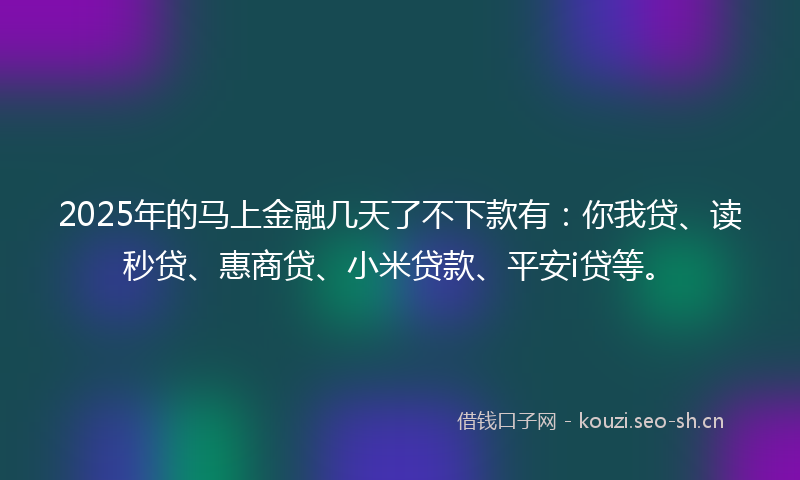 2025年的马上金融几天了不下款有：你我贷、读秒贷、惠商贷、小米贷款、平安i贷等。