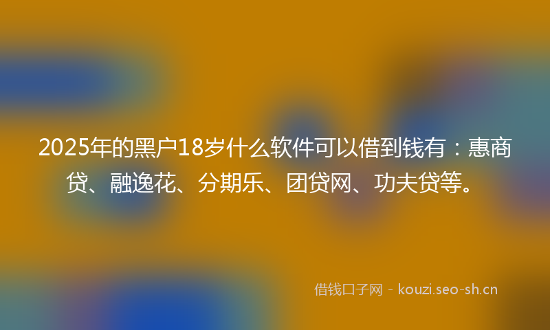 2025年的黑户18岁什么软件可以借到钱有：惠商贷、融逸花、分期乐、团贷网、功夫贷等。