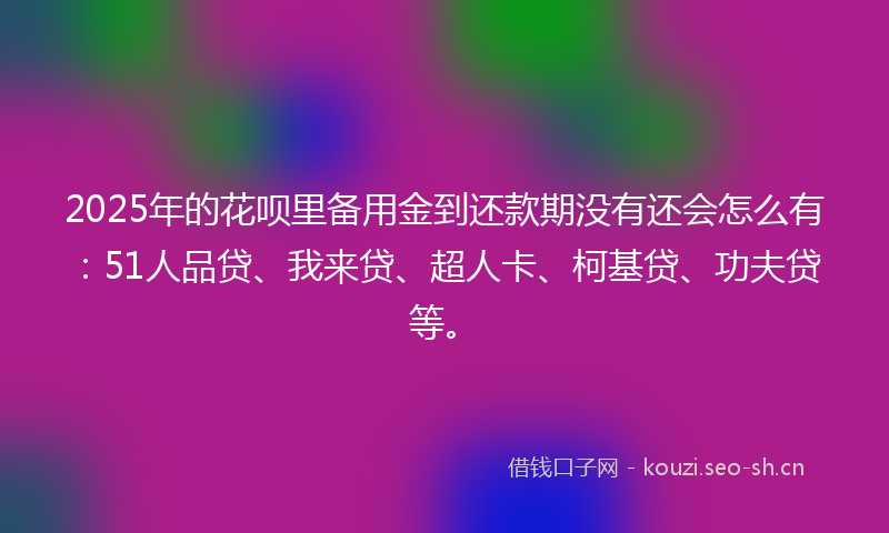 2025年的花呗里备用金到还款期没有还会怎么有：51人品贷、我来贷、超人卡、柯基贷、功夫贷等。