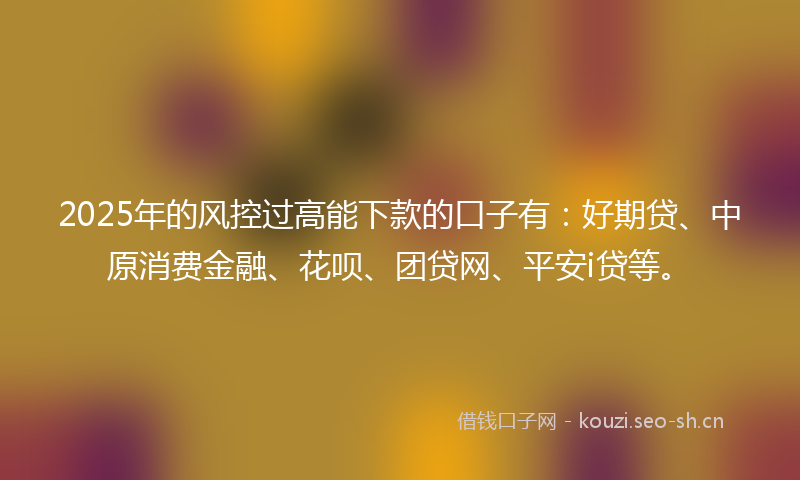 2025年的风控过高能下款的口子有:好期贷、中原消费金融、花呗、团贷网、平安i贷等。