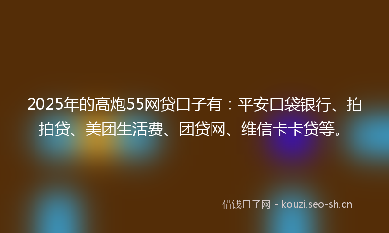2025年的高炮55网贷口子有：平安口袋银行、拍拍贷、美团生活费、团贷网、维信卡卡贷等。