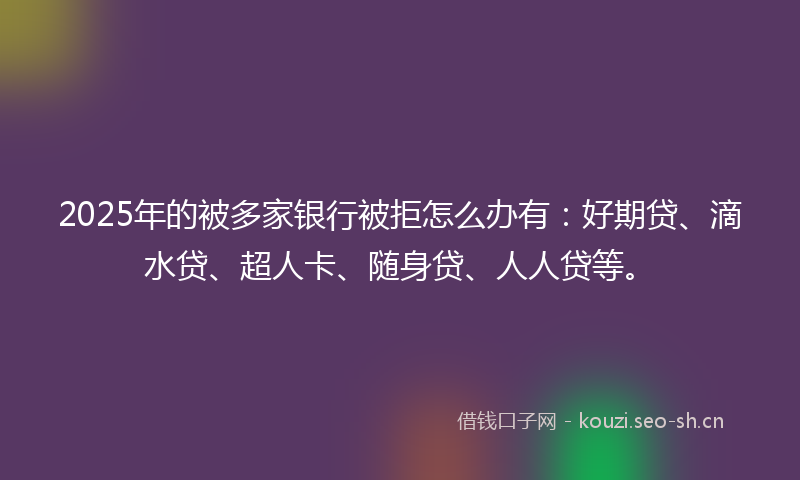 2025年的被多家银行被拒怎么办有：好期贷、滴水贷、超人卡、随身贷、人人贷等。