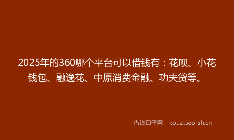 2025年的360哪个平台可以借钱有：花呗、小花钱包、融逸花、中原消费金融、功夫贷等。