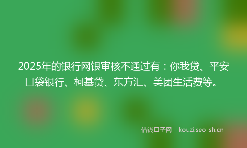 2025年的银行网银审核不通过有：你我贷、平安口袋银行、柯基贷、东方汇、美团生活费等。