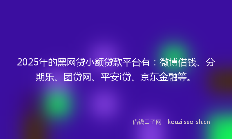 2025年的黑网贷小额贷款平台有：微博借钱、分期乐、团贷网、平安i贷、京东金融等。