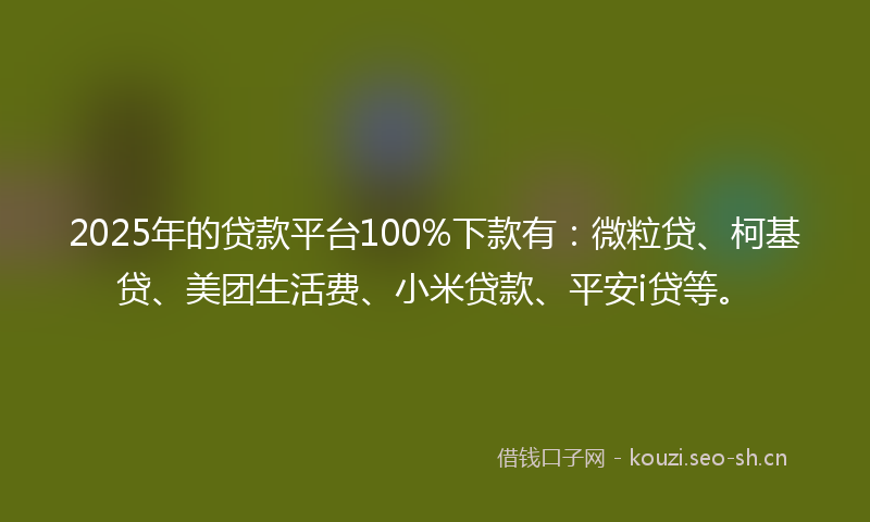 2025年的贷款平台100%下款有：微粒贷、柯基贷、美团生活费、小米贷款、平安i贷等。