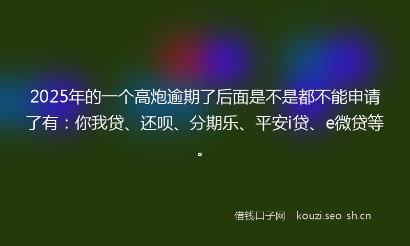 2025年的一个高炮逾期了后面是不是都不能申请了有：你我贷、还呗、分期乐、平安i贷、e微贷等。