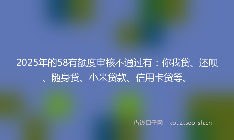 2025年的58有额度审核不通过有:你我贷、还呗、随身贷、小米贷款、信用卡贷等。