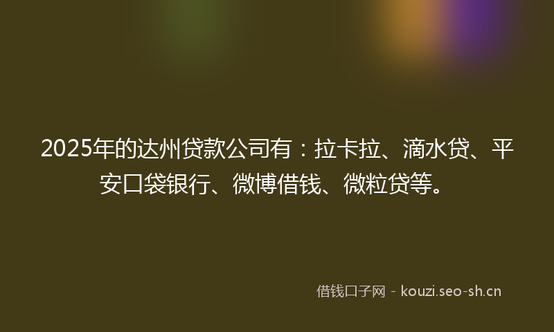 2025年的达州贷款公司有：拉卡拉、滴水贷、平安口袋银行、微博借钱、微粒贷等。