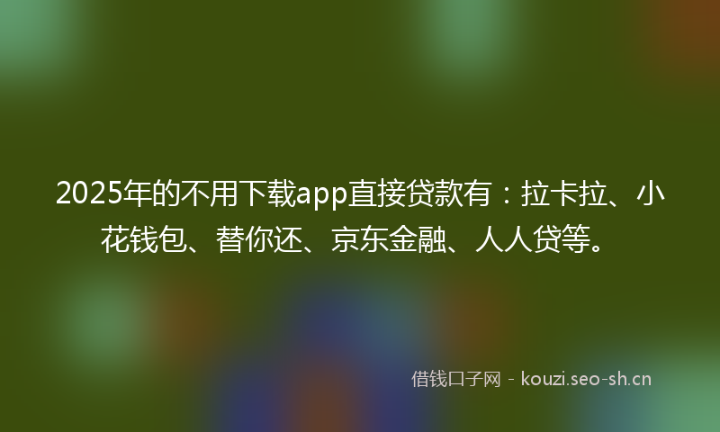 2025年的不用下载app直接贷款有：拉卡拉、小花钱包、替你还、京东金融、人人贷等。