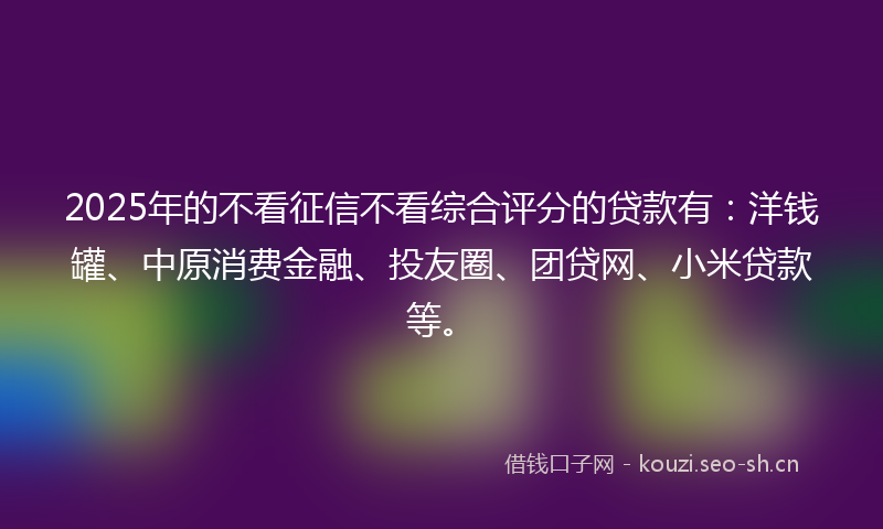 2025年的不看征信不看综合评分的贷款有：洋钱罐、中原消费金融、投友圈、团贷网、小米贷款等。