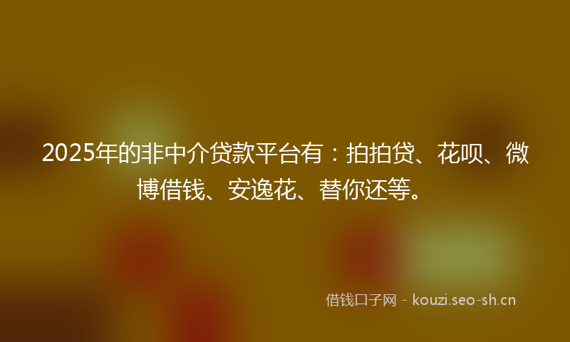 2025年的非中介贷款平台有：拍拍贷、花呗、微博借钱、安逸花、替你还等。