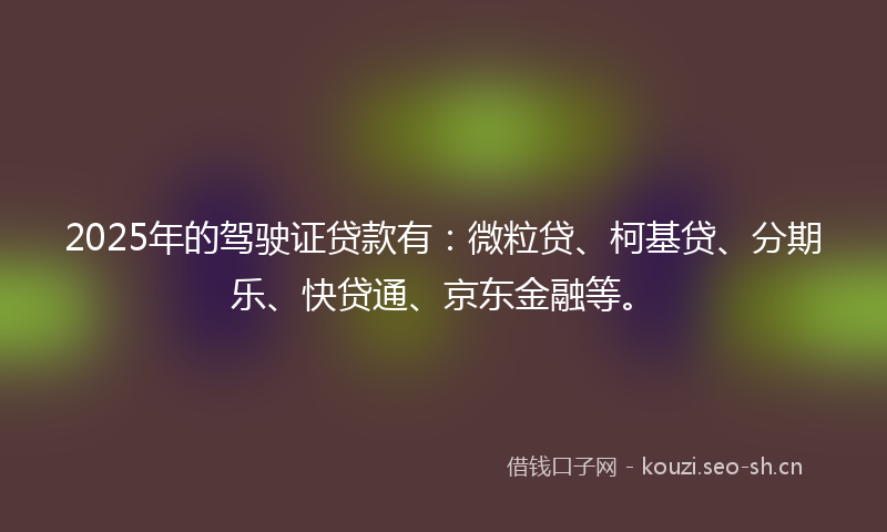 2025年的驾驶证贷款有：微粒贷、柯基贷、分期乐、快贷通、京东金融等。