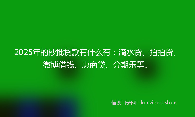 2025年的秒批贷款有什么有：滴水贷、拍拍贷、微博借钱、惠商贷、分期乐等。