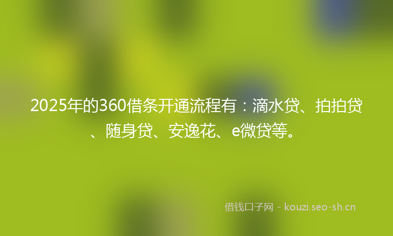 2025年的360借条开通流程有：滴水贷、拍拍贷、随身贷、安逸花、e微贷等。